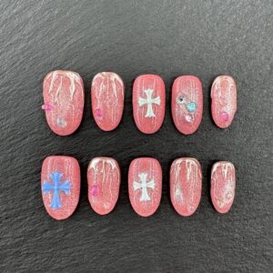 Pink Glitter Drip & Cross Charm