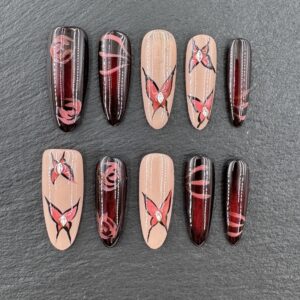 Burgundy - Nude Pink Butterfly & Rose Rhinestone