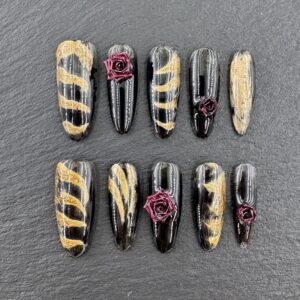 Black - Gold Tiger Stripe & Burgundy Rose