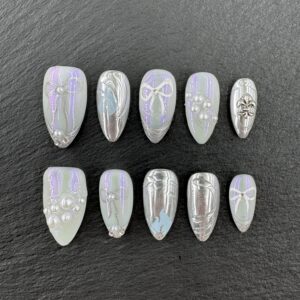 Iridescent Grey Pearl & Silver Bow